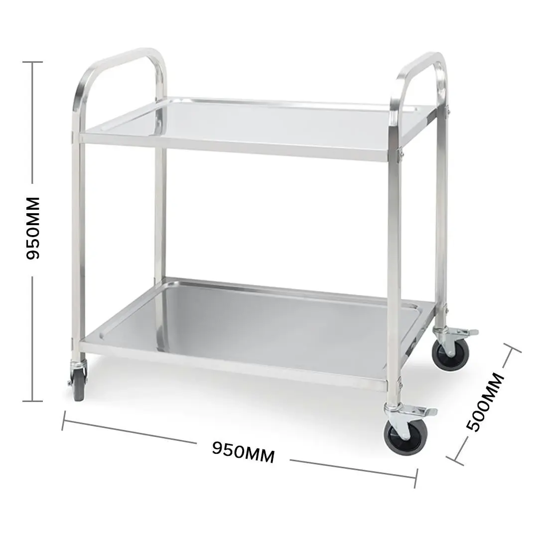 Soga 2 Tier Stainless Steel Kitchen Trolley Bowl Collect Service FoodCart 95x50x95cm Large