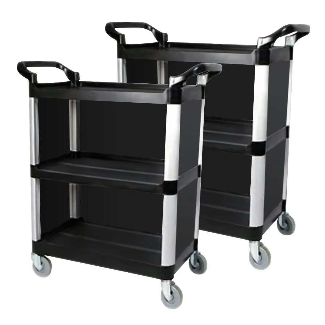 Soga 3 Tier Covered Food Trolley Food Waste Cart Storage Mechanic Kitchen Black