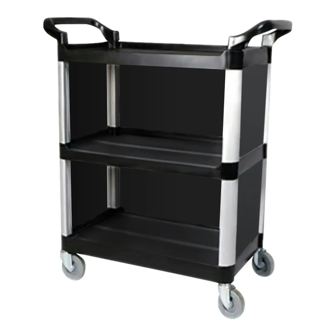 Soga 3 Tier Covered Food Trolley Food Waste Cart Storage Mechanic Kitchen Black