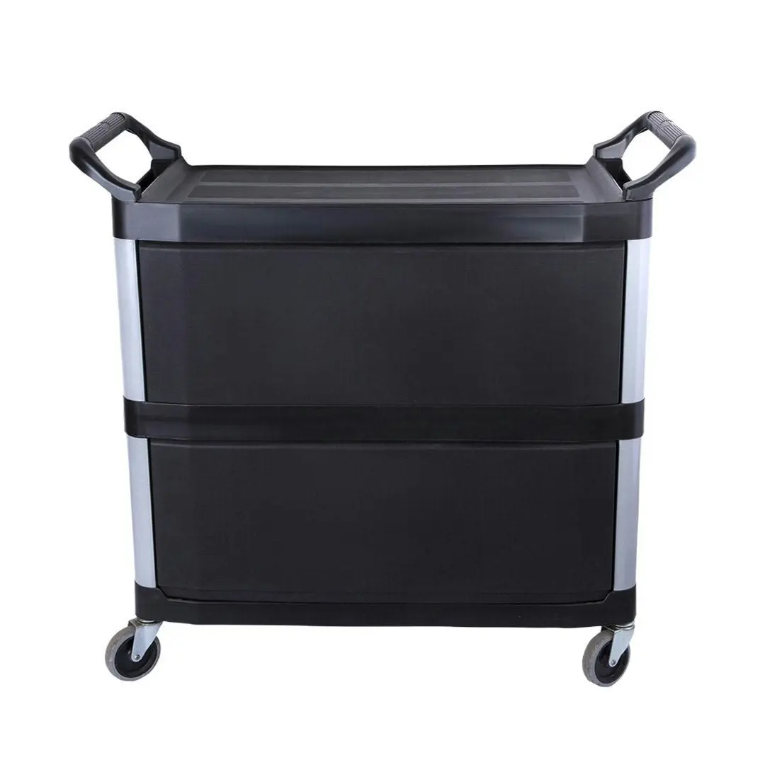 Soga 3 Tier Covered Food Trolley Food Waste Cart Storage Mechanic Kitchen Black