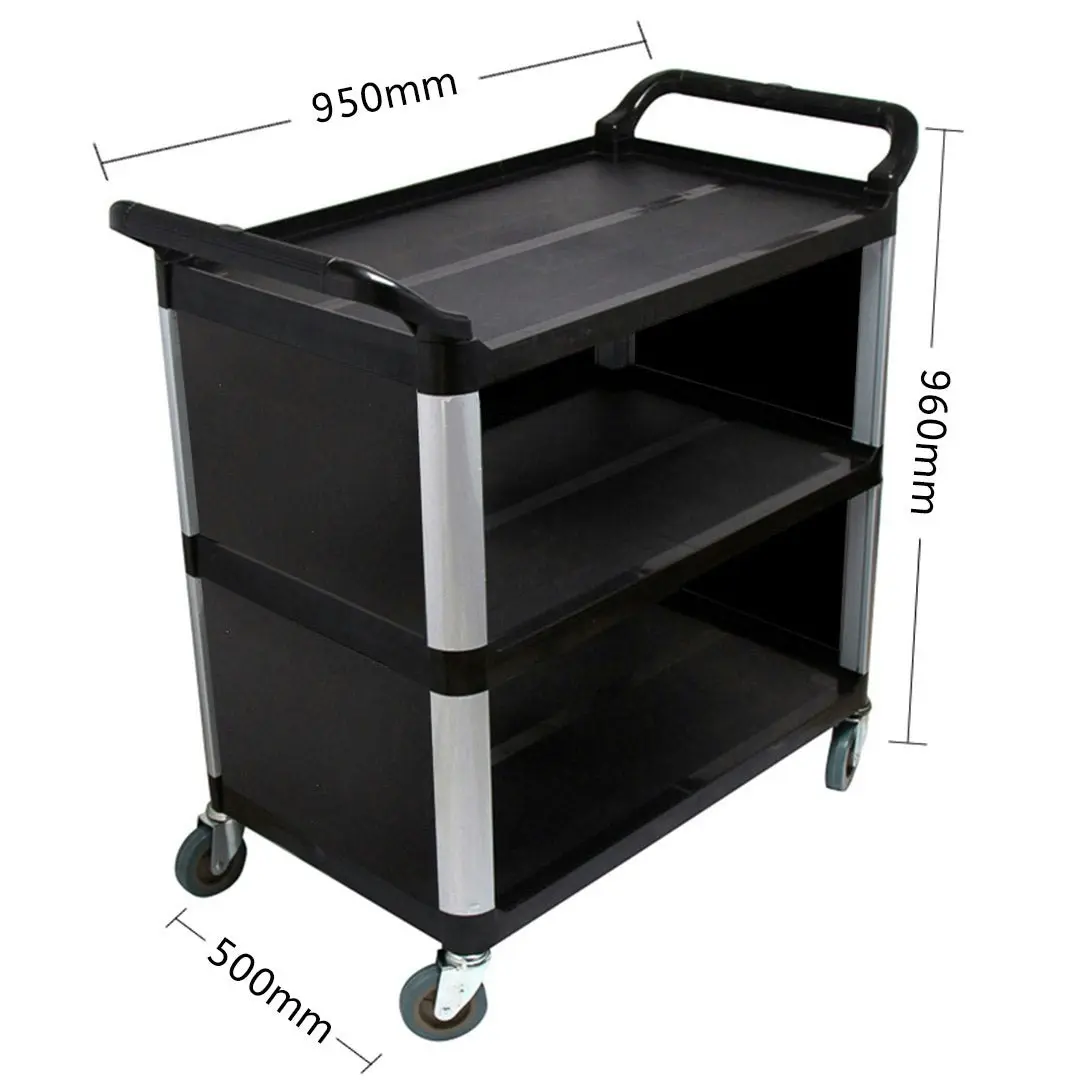 Soga 3 Tier Covered Food Trolley Food Waste Cart Storage Mechanic Kitchen Black