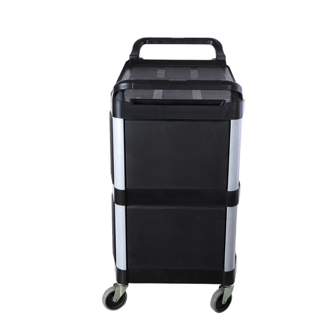 Soga 3 Tier Covered Food Trolley Food Waste Cart Storage Mechanic Kitchen Black