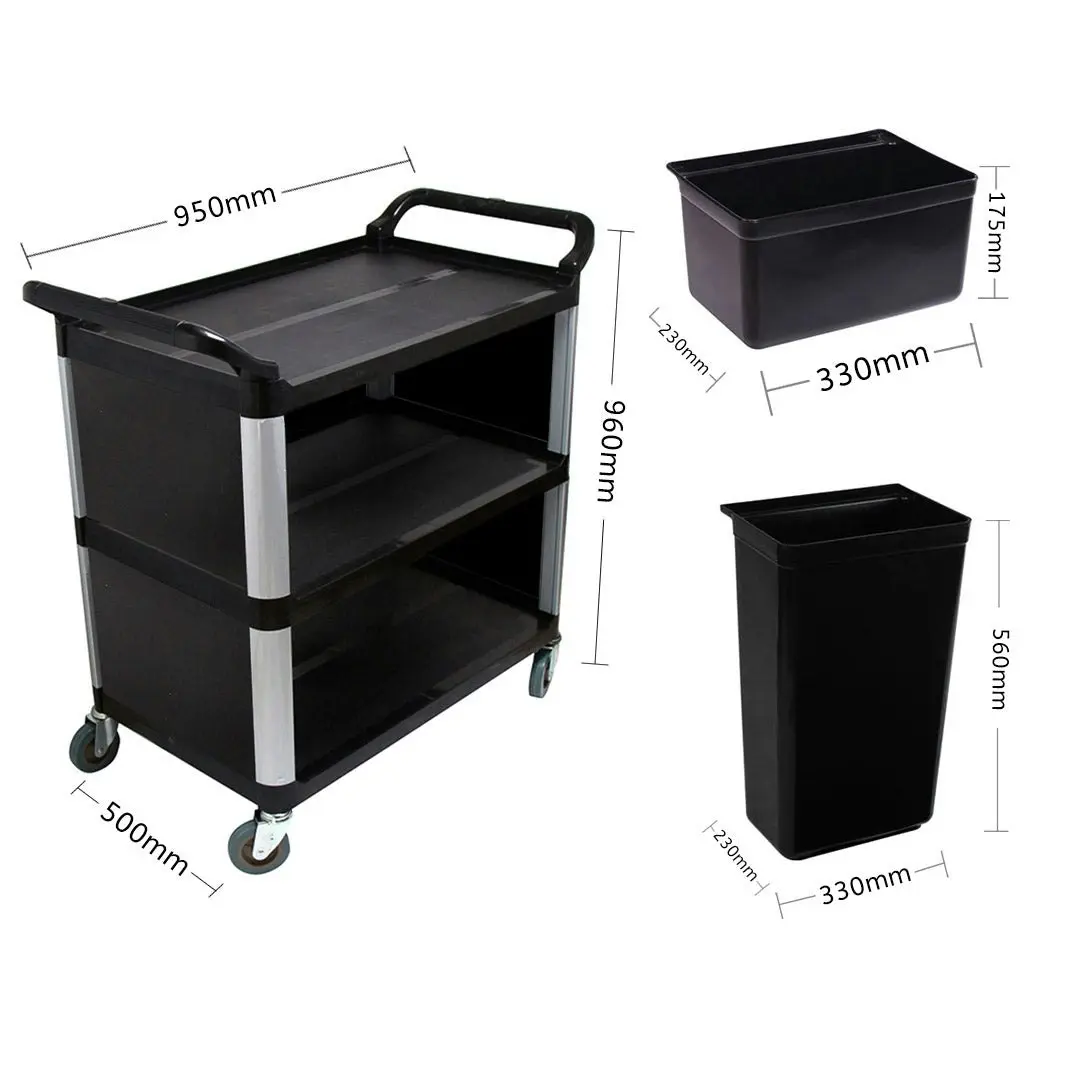 Soga 3 Tier Covered Food Trolley Food Waste Cart Storage Mechanic Kitchen with Bins