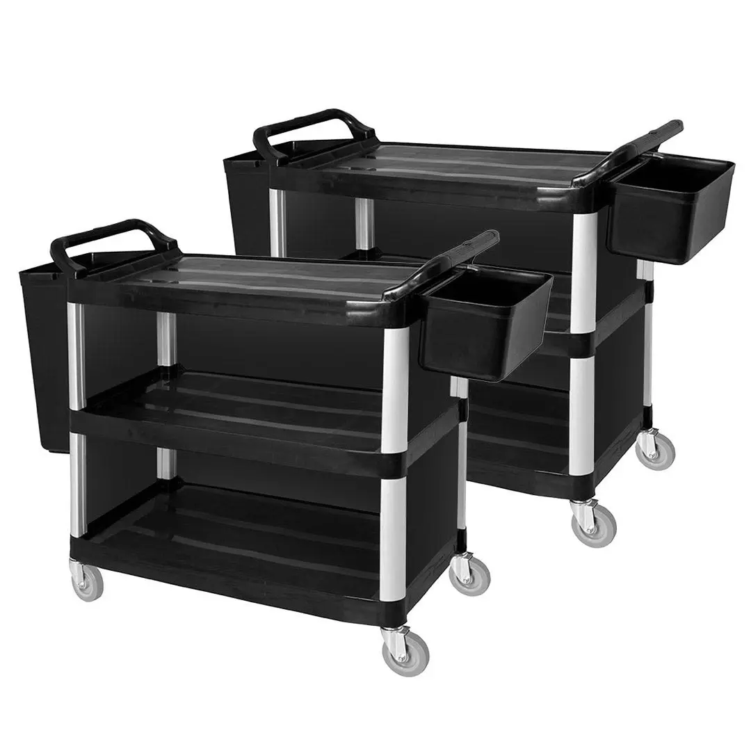 Soga 3 Tier Covered Food Trolley Food Waste Cart Storage Mechanic Kitchen with Bins