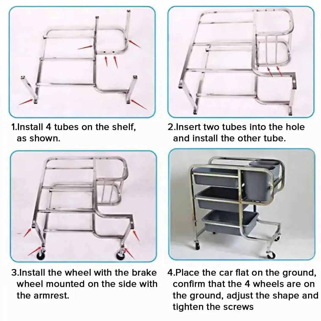 Soga 3 Tier Food Trolley Food Waste Cart Five Buckets Kitchen Food Utility 80x43x89cm Round