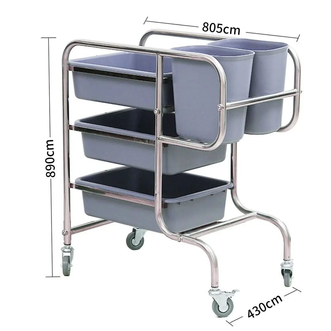 Soga 3 Tier Food Trolley Food Waste Cart Five Buckets Kitchen Food Utility 80x43x89cm Round