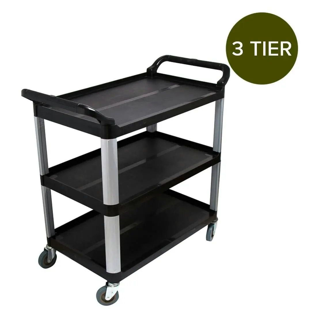 Soga 3 Tier Food Trolley Food Waste Cart Storage Mechanic Kitchen Black 83.5x43x95cm Small