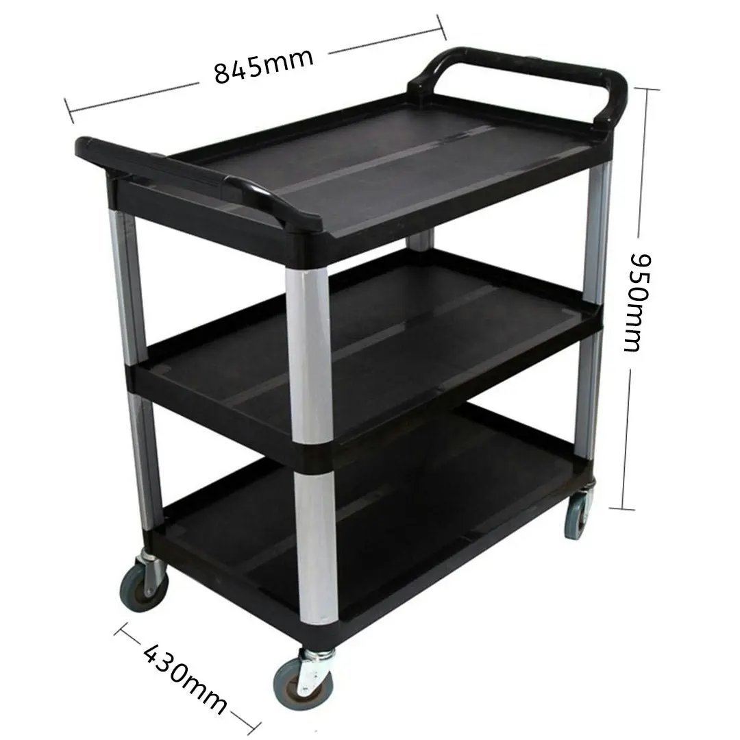 Soga 3 Tier Food Trolley Food Waste Cart Storage Mechanic Kitchen Black 83.5x43x95cm Small