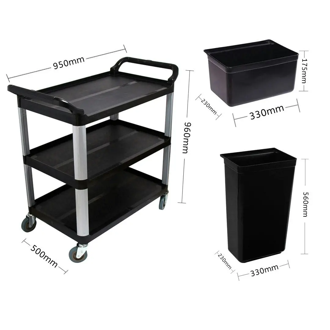 Soga 3 Tier Food Trolley Food Waste Cart With Two Bins Storage Kitchen Black Large