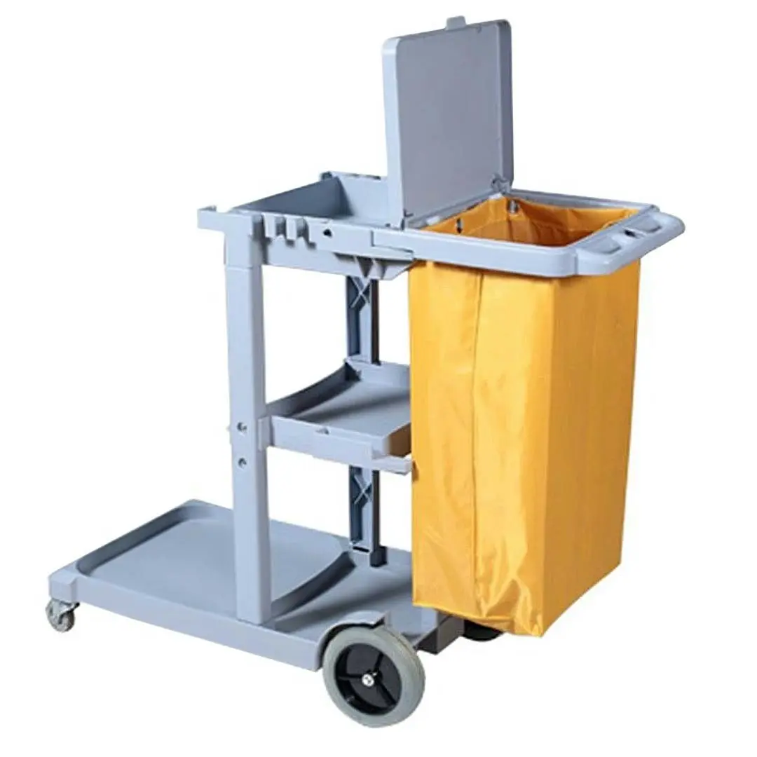 Soga 3 Tier Multifunction Janitor Cleaning Waste Cart Trolley and Waterproof Bag with Lid