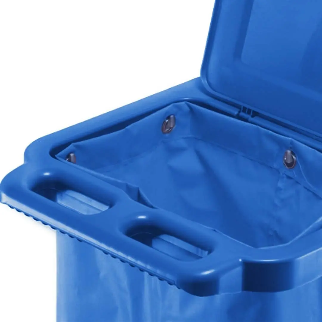 Soga 3 Tier Multifunction Janitor Cleaning Waste Cart Trolley and Waterproof Bag with Lid Blue