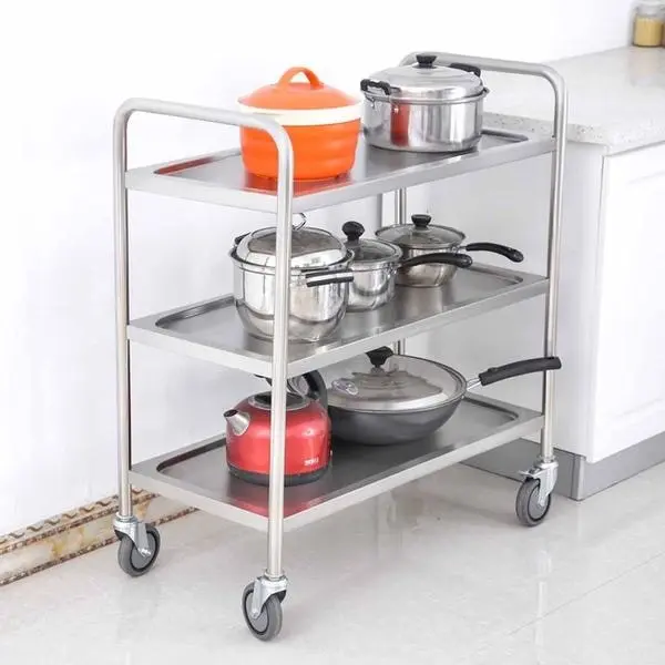 Soga 3 Tier Stainless Steel Kitchen Dinning Food Cart Trolley Utility Round 81x46x85cm Small