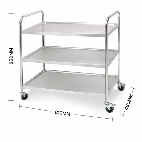 Soga 3 Tier Stainless Steel Kitchen Dinning Food Cart Trolley Utility Round 81x46x85cm Small