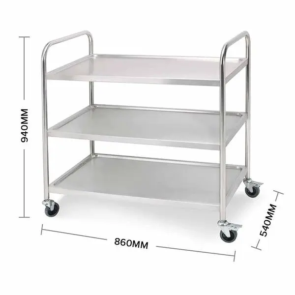 Soga 3 Tier Stainless Steel Kitchen Dinning Food Cart Trolley Utility Round 86x54x94cm Large