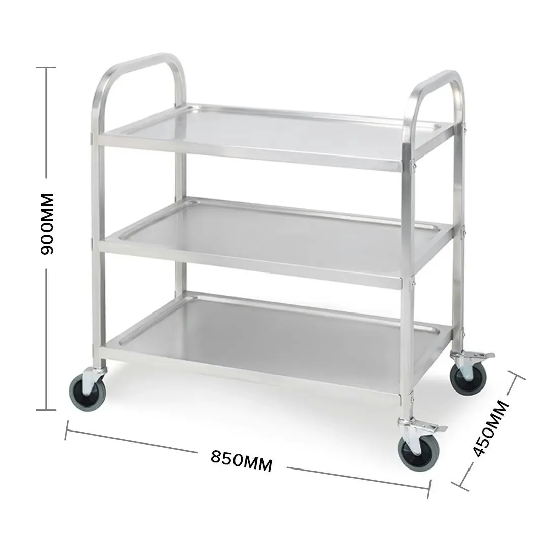 Soga 3 Tier Stainless Steel Kitchen Dinning Food Cart Trolley Utility Size 85x45x90cm Medium