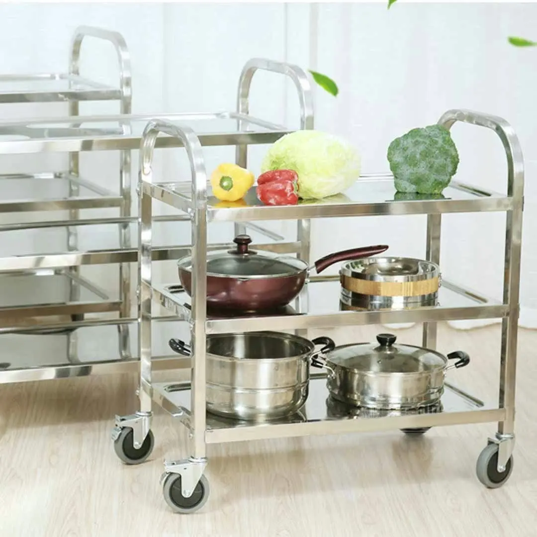 Soga 3 Tier Stainless Steel Kitchen Dinning Food Cart Trolley Utility Size 85x45x90cm Medium