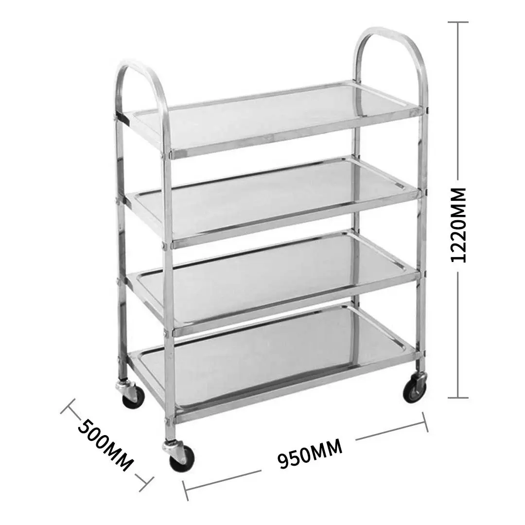 Soga 4 Tier Stainless Steel Kitchen Dining Food Cart Trolley Utility 950x500x1220