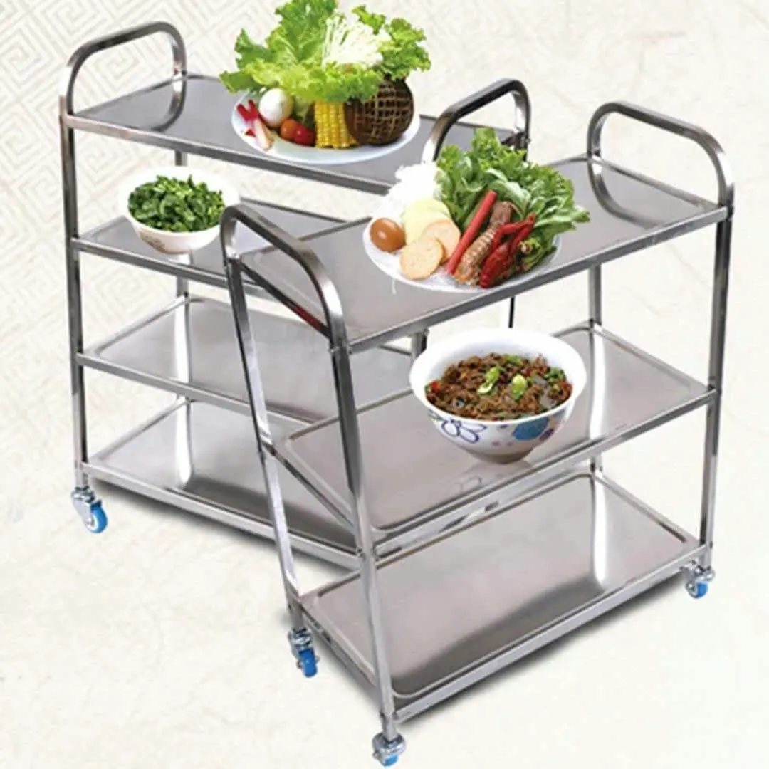 Soga 4 Tier Stainless Steel Kitchen Dinning Food Cart Trolley Utility Size Square Large