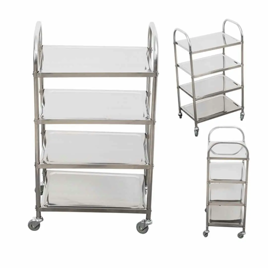 Soga 4 Tier Stainless Steel Kitchen Dinning Food Cart Trolley Utility Size Square Large