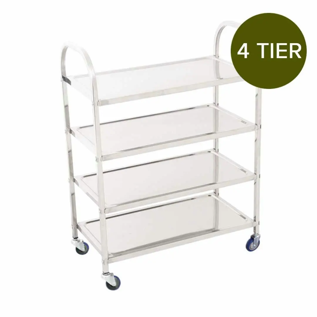 Soga 4 Tier Stainless Steel Kitchen Dinning Food Cart Trolley Utility Size Square Large