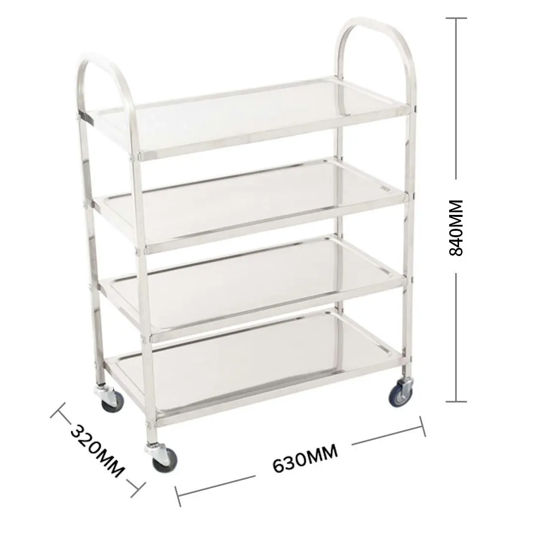 Soga 4 Tier Stainless Steel Kitchen Dinning Food Cart Trolley Utility Size Square Large