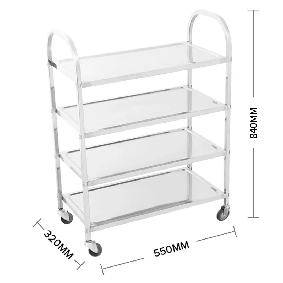 Soga 4 Tier Stainless Steel Kitchen Dinning Food Cart Trolley Utility Size Square Medium