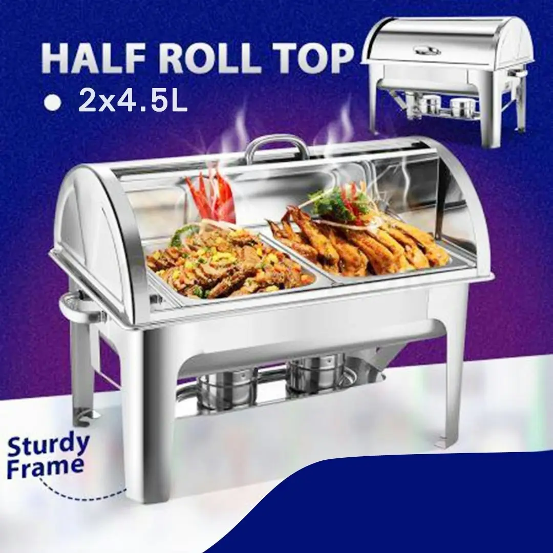 Soga 4.5L Dual Tray Stainless Steel Roll Top Chafing Dish Food Warmer