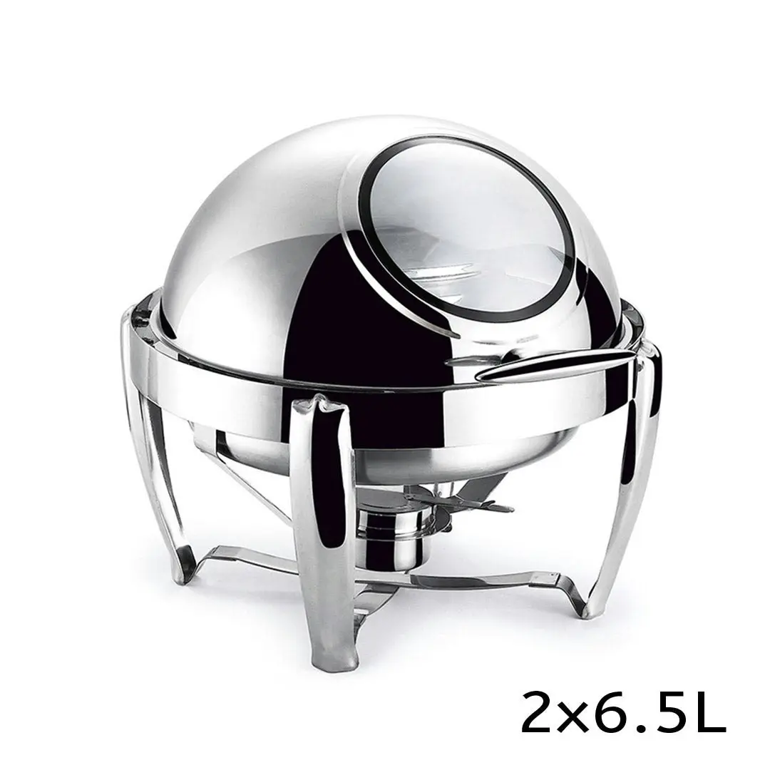 Soga 6.5L Stainless Steel Round Soup Tureen Bowl Station Roll Top Buffet Chafing Dish Catering Chafer Food Warmer Server