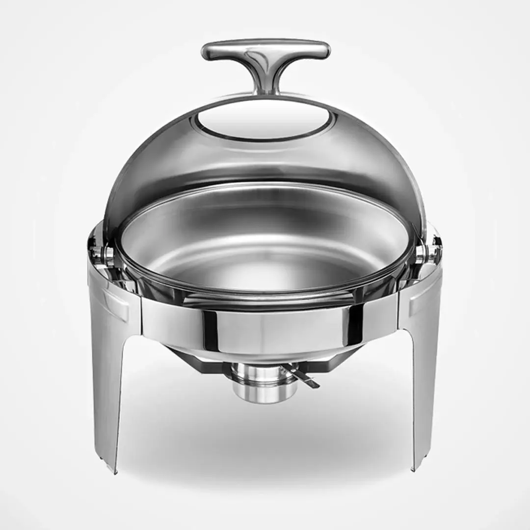 Soga 6L Round Chafing Stainless Steel Food Warmer with Glass Roll Top