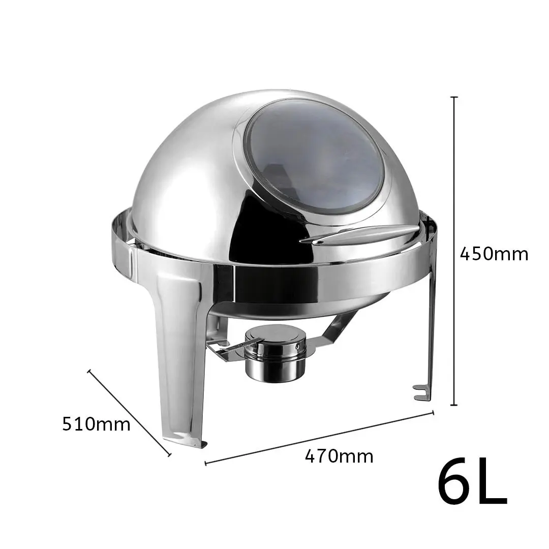 Soga 6L Round Chafing Stainless Steel Food Warmer with Glass Roll Top