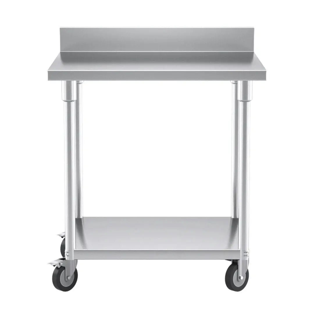 Soga 80cm Commercial Catering Kitchen Stainless Steel Prep Work Bench Table with Backsplash and Caster Wheels