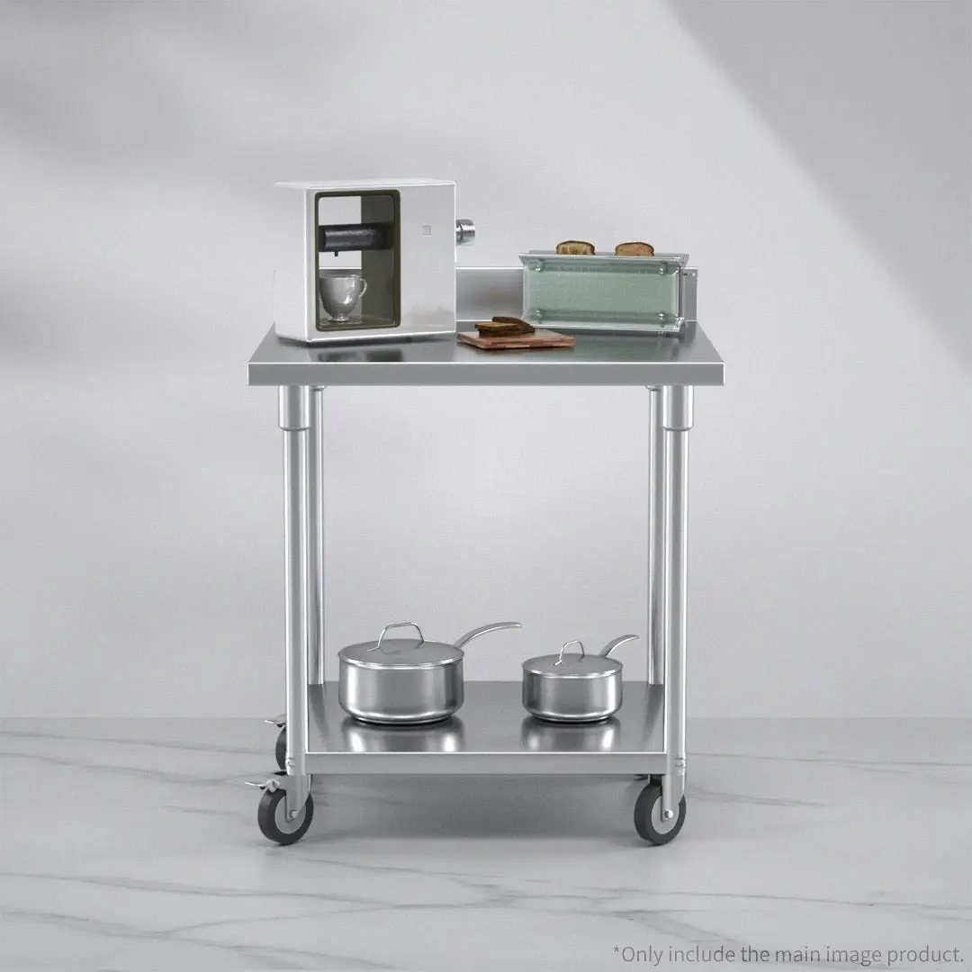 Soga 80cm Commercial Catering Kitchen Stainless Steel Prep Work Bench Table with Backsplash and Caster Wheels