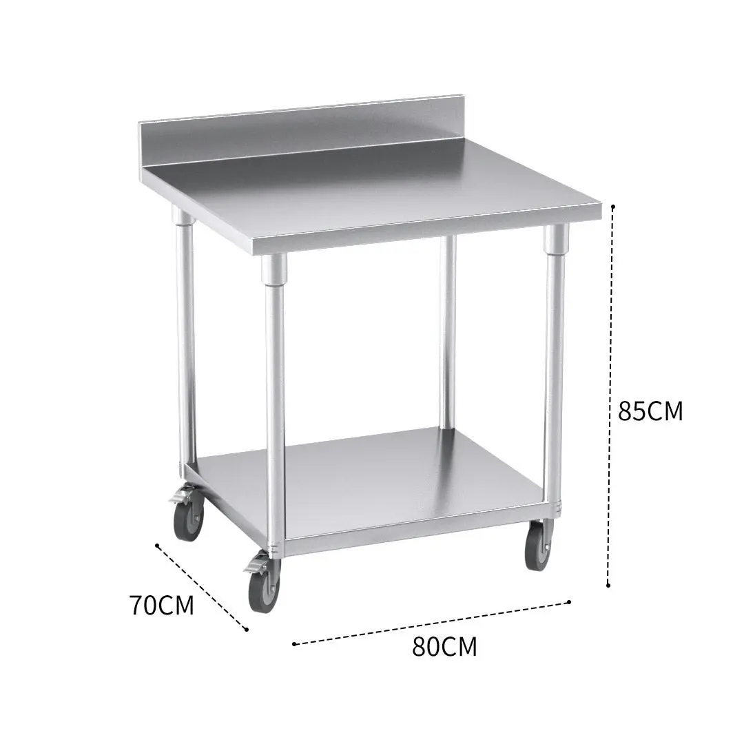 Soga 80cm Commercial Catering Kitchen Stainless Steel Prep Work Bench Table with Backsplash and Caster Wheels