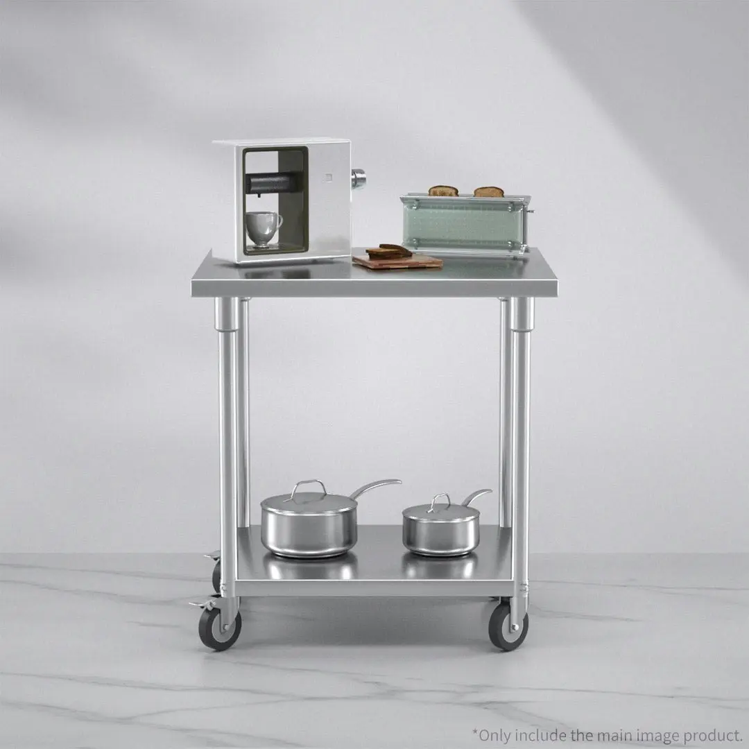 Soga 80cm Commercial Catering Kitchen Stainless Steel Prep Work Bench Table with Wheels