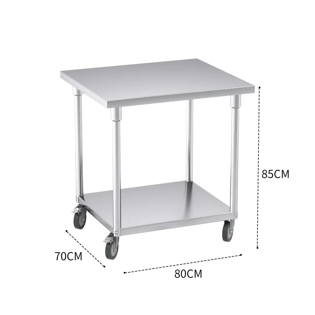 Soga 80cm Commercial Catering Kitchen Stainless Steel Prep Work Bench Table with Wheels