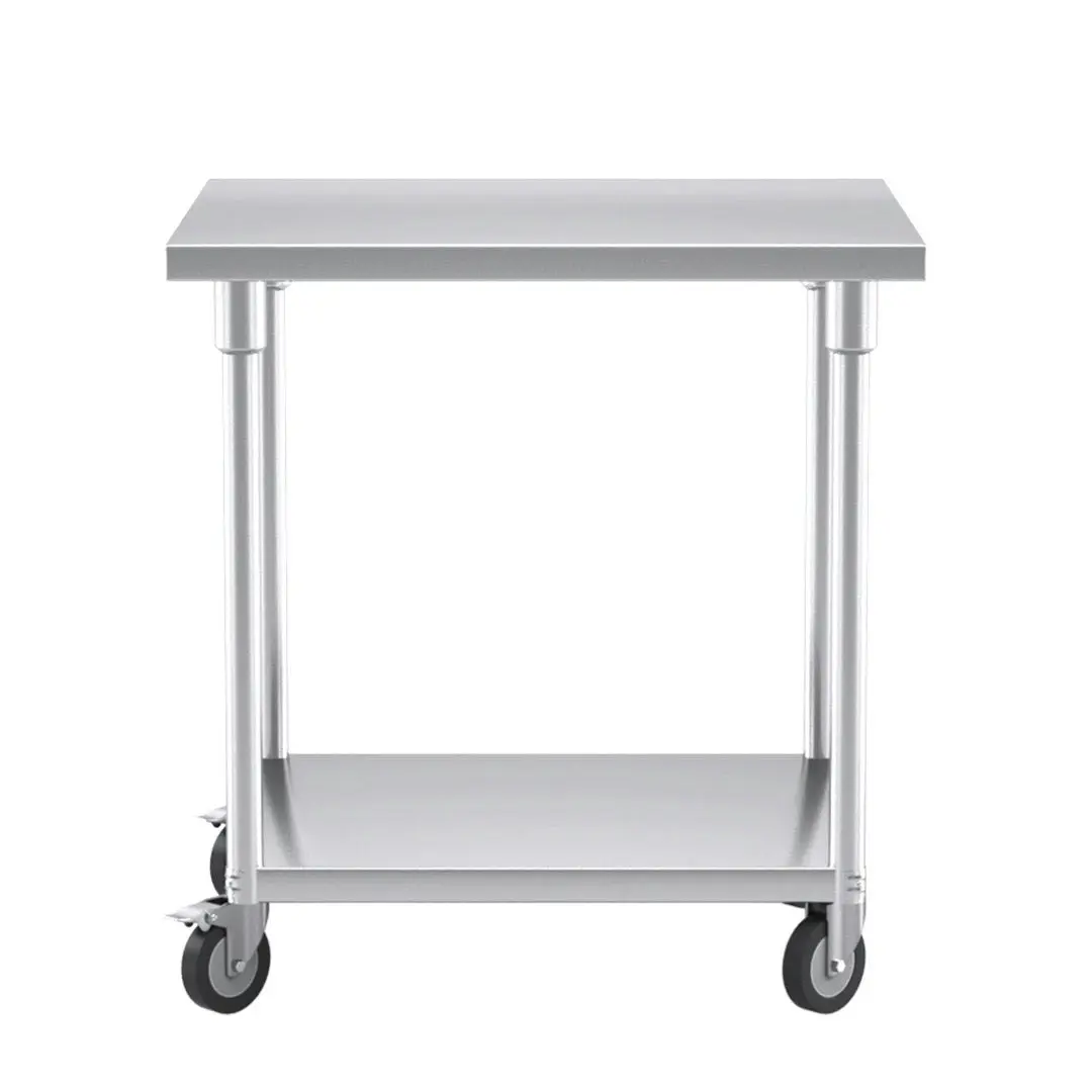 Soga 80cm Commercial Catering Kitchen Stainless Steel Prep Work Bench Table with Wheels