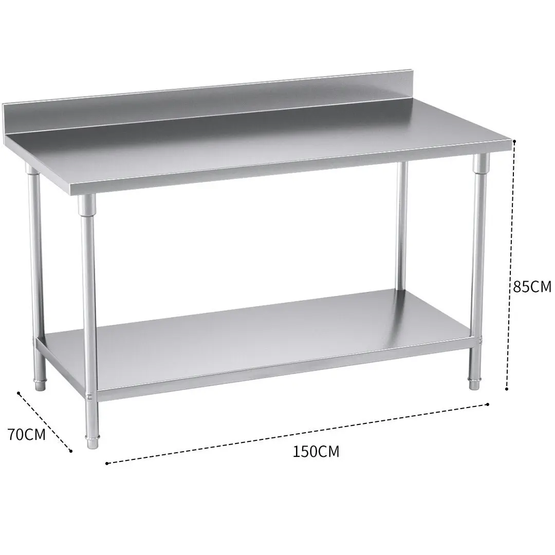 Soga Commercial Catering Kitchen Stainless Steel Prep Work Bench Table with Back-splash 150*70*85cm