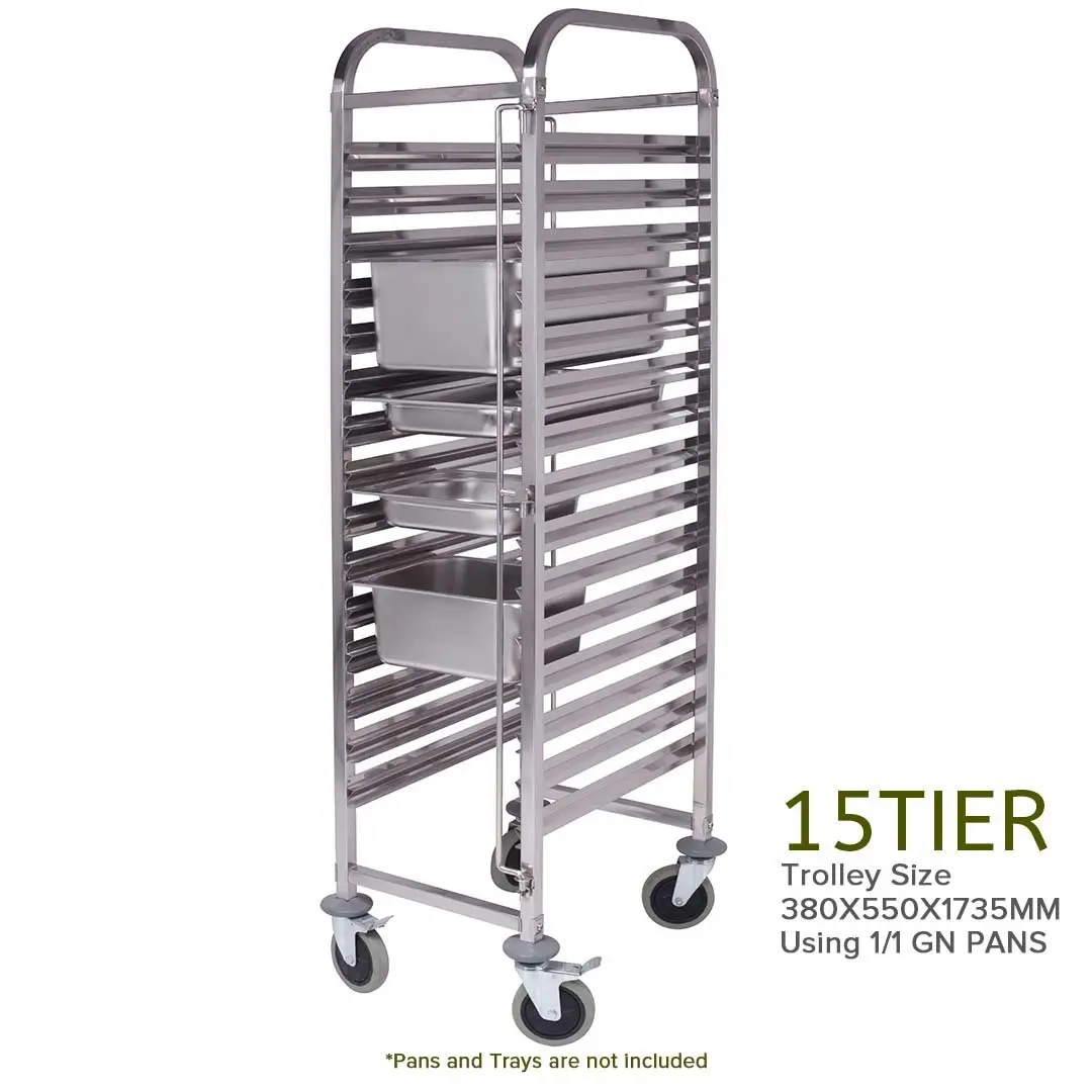 Soga Gastronorm Trolley 15 Tier Stainless Steel Bakery Trolley Suits GN 1/1 Pans