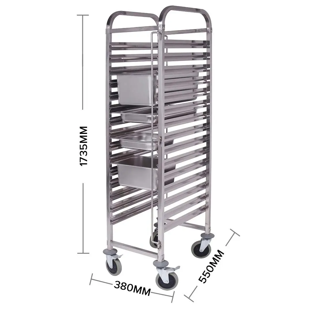 Soga Gastronorm Trolley 15 Tier Stainless Steel Bakery Trolley Suits GN 1/1 Pans