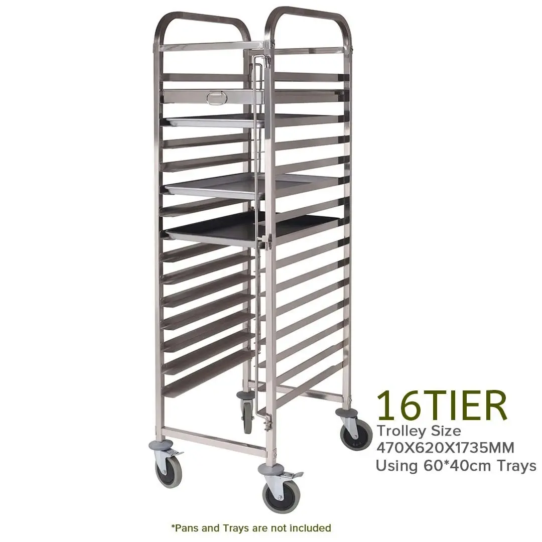 Soga Gastronorm Trolley 16 Tier Stainless Steel Cake Bakery Trolley Suits 60*40cm Tray