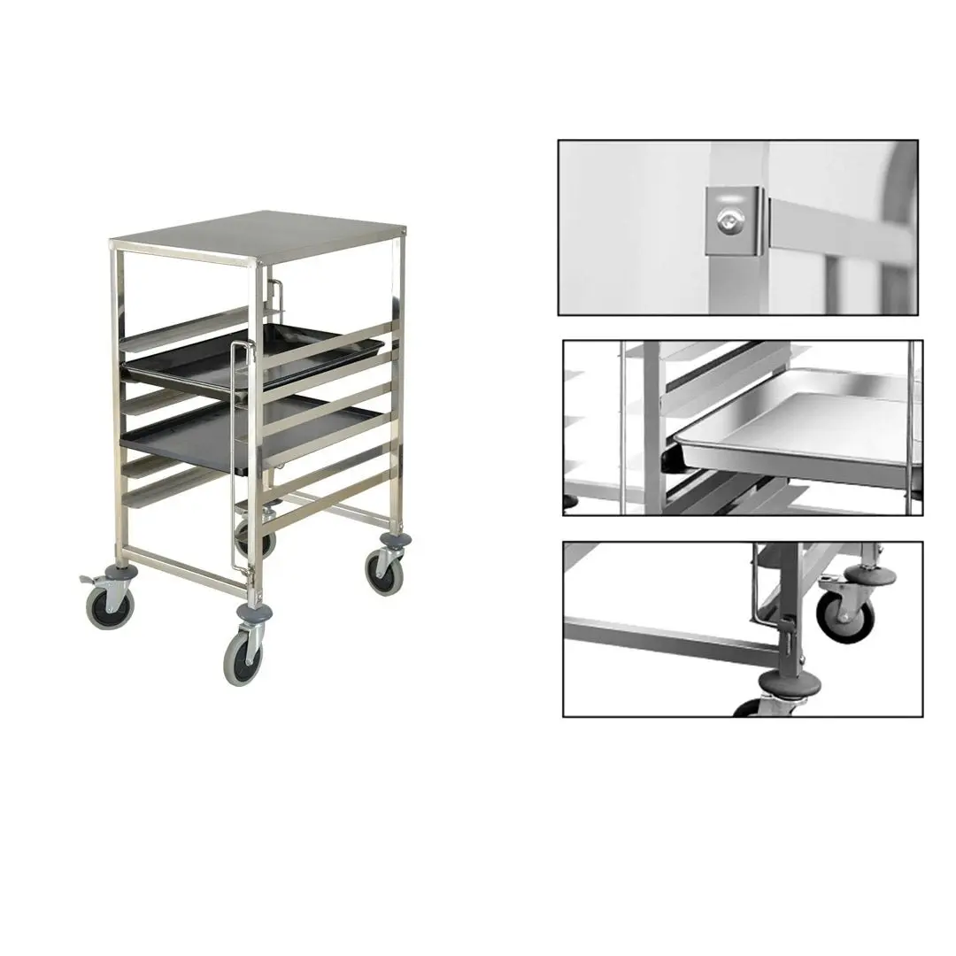 Soga Gastronorm Trolley 7 Tier Stainless Steel Bakery Trolley Suits 60*40cm Tray with Working Surface