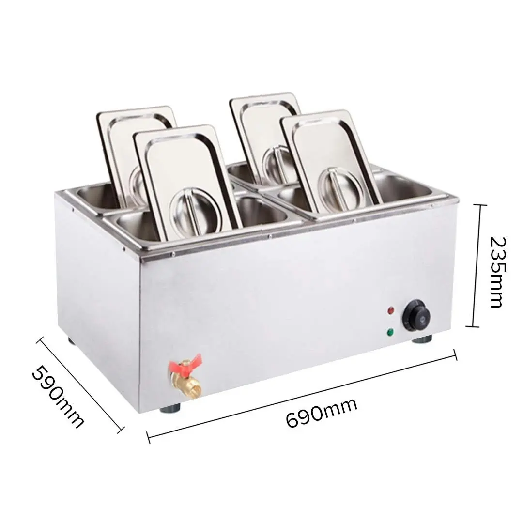 Soga Stainless Steel 4 X 1/2 GN Pan Electric Bain-Marie Food Warmer with Lid