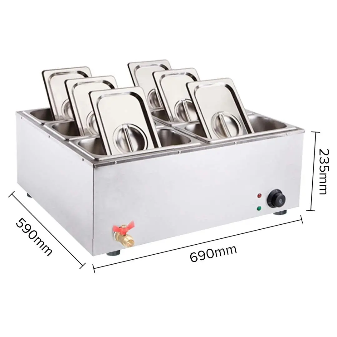 Soga Stainless Steel 6 X 1/3 GN Pan Electric Bain-Marie Food Warmer with Lid