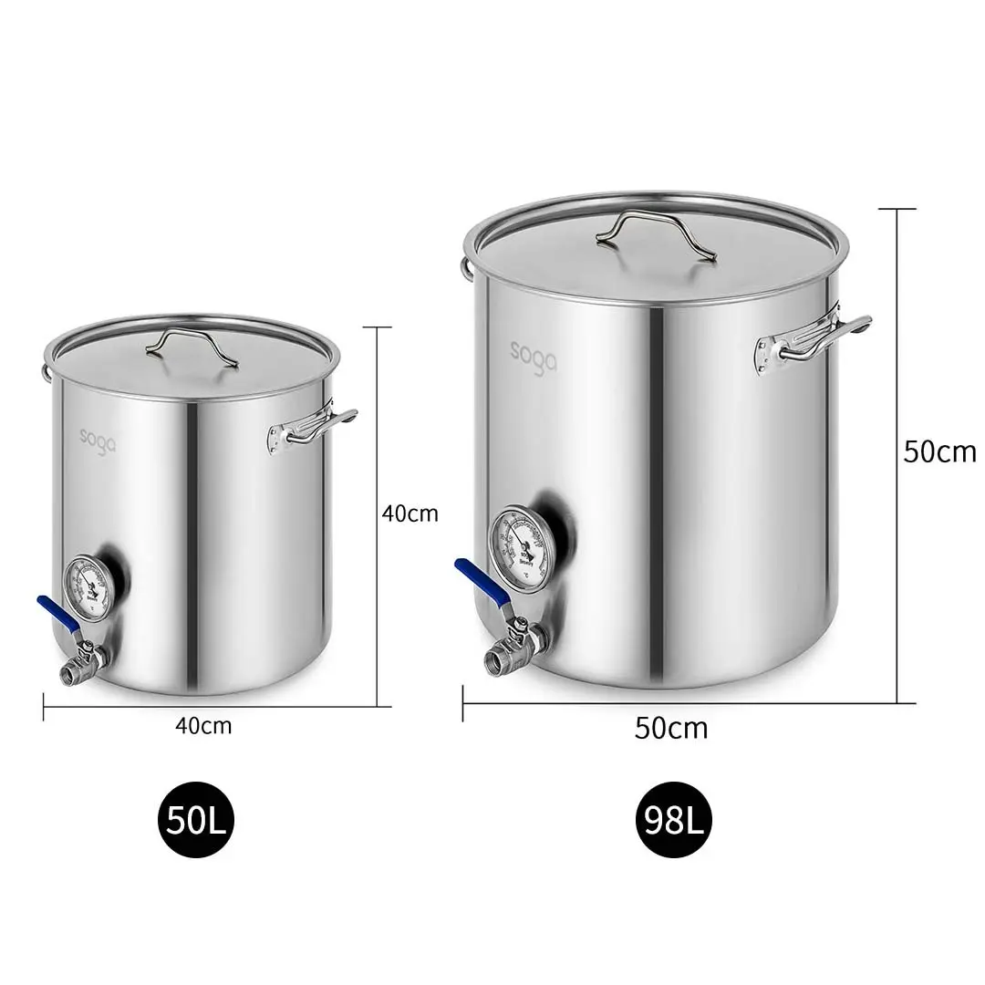 Soga Stainless Steel Brewery Pot 50L 98L With Beer Valve 40CM 50CM