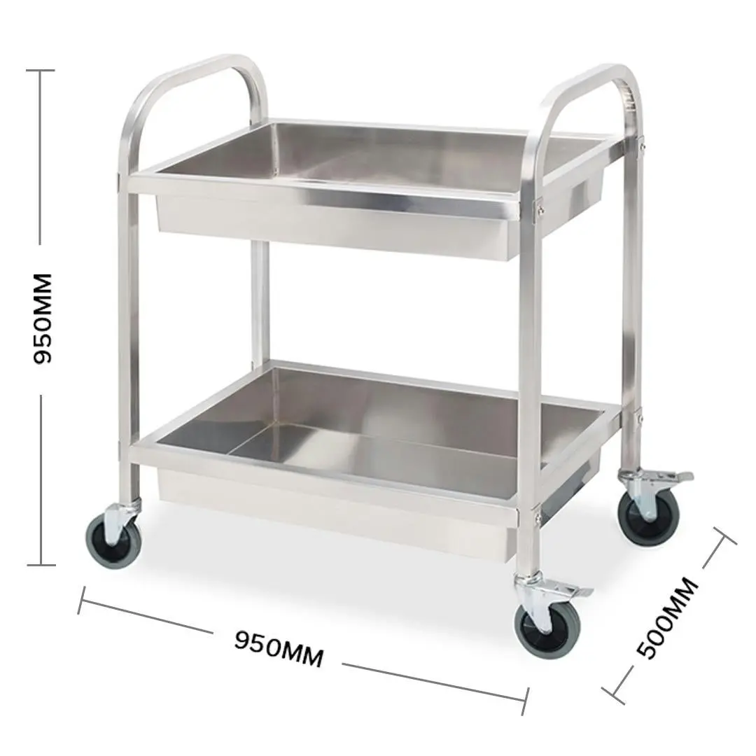 Soga Stainless Steel Kitchen Trolley Cart 2 Tiers Dining Food Utility 95*50*95 Large