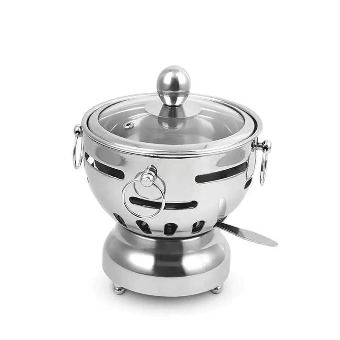 Soga Stainless Steel Mini Asian Buffet Hot Pot Single Person Shabu Alcohol Stove Burner with Glass Lid