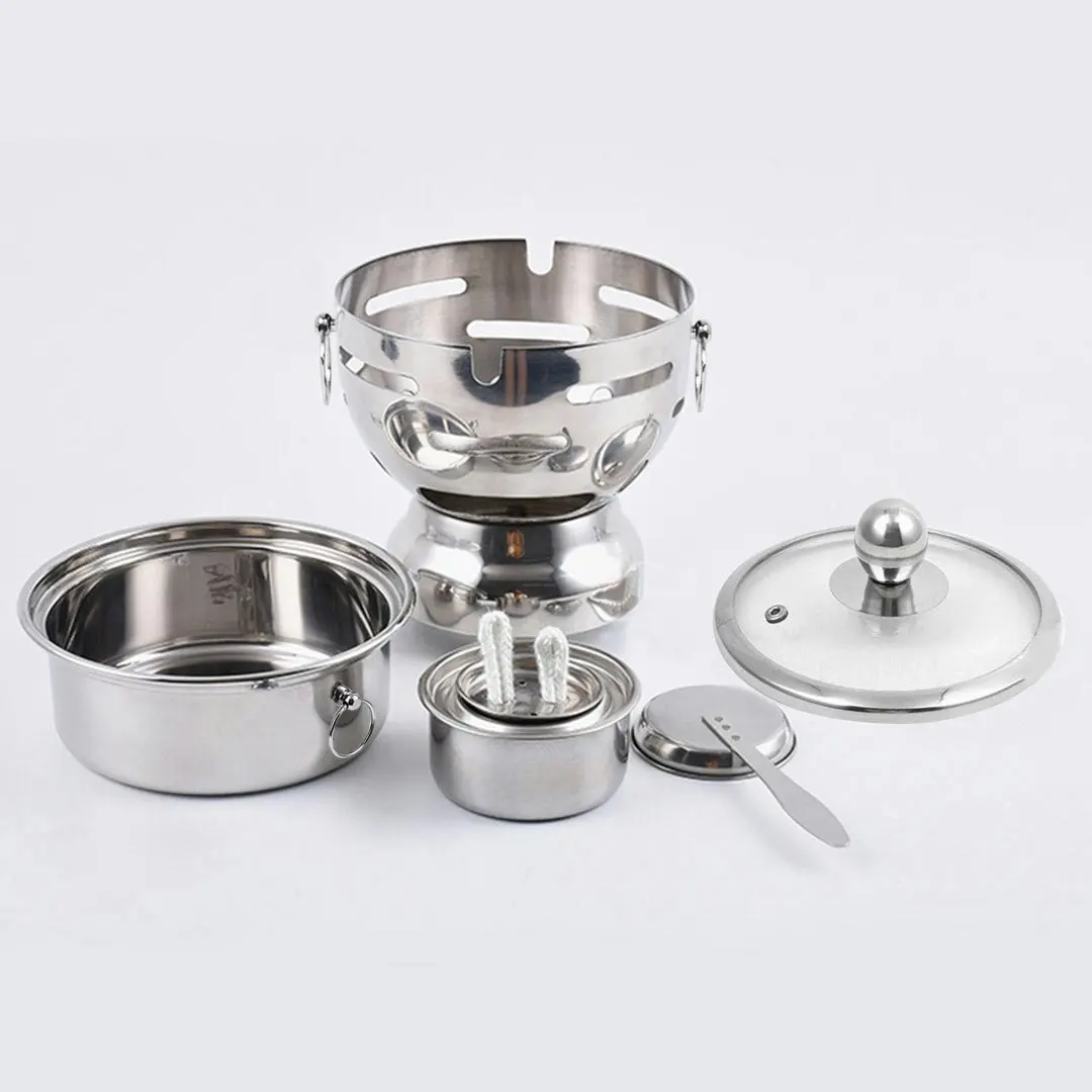 Soga Stainless Steel Mini Asian Buffet Hot Pot Single Person Shabu Alcohol Stove Burner with Glass Lid