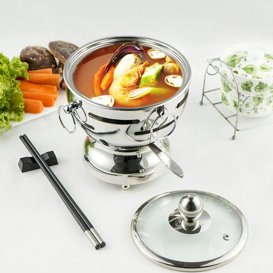 Soga Stainless Steel Mini Asian Buffet Hot Pot Single Person Shabu Alcohol Stove Burner with Glass Lid