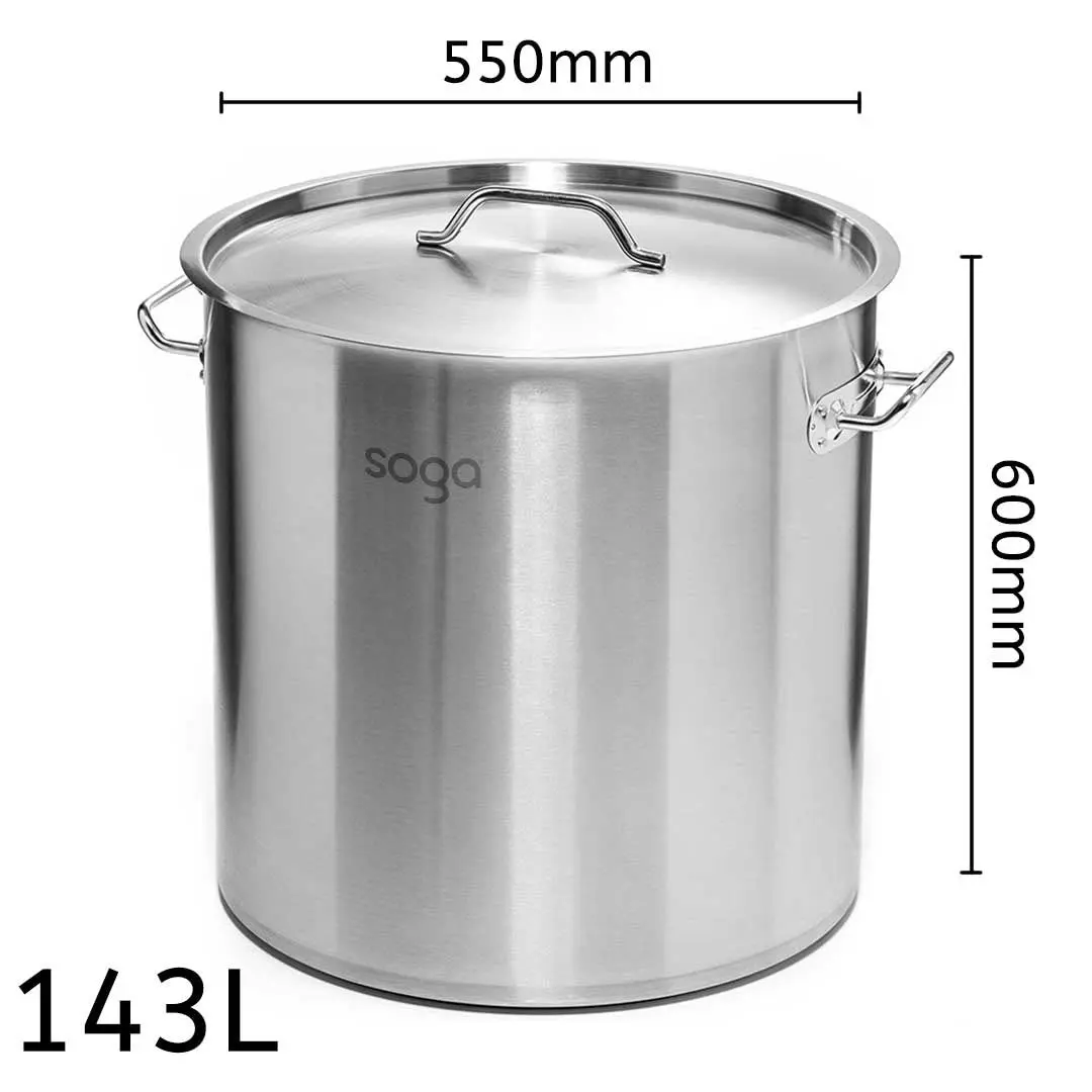 Soga Stock Pot 143L Top Grade Thick Stainless Steel Stockpot 18/10