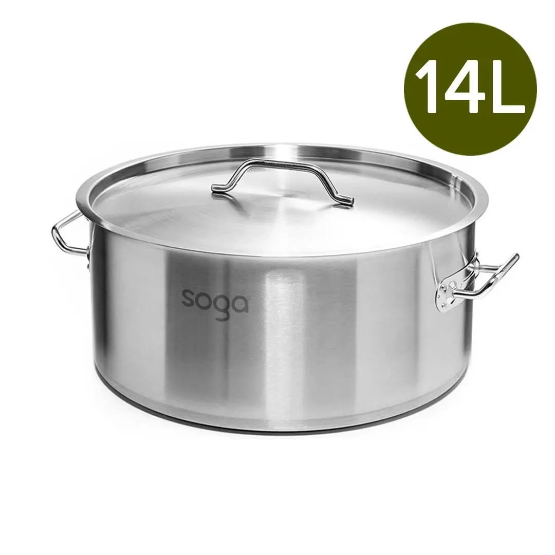 Soga Stock Pot 14L Top Grade Thick Stainless Steel Stockpot 18/10